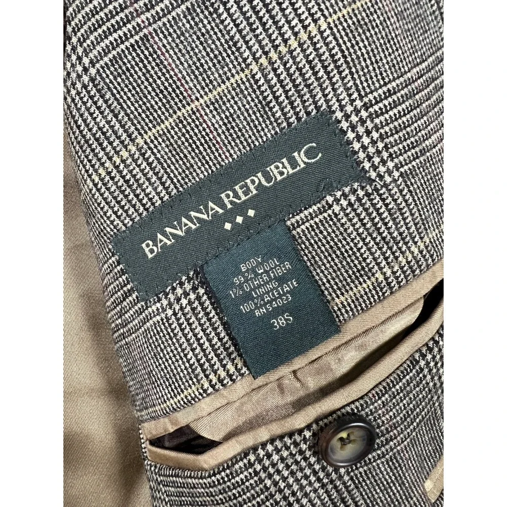 Banana Republic Blazer Mens 38S Tan Brown Wool Glen Plaid Sport Coat Old Money